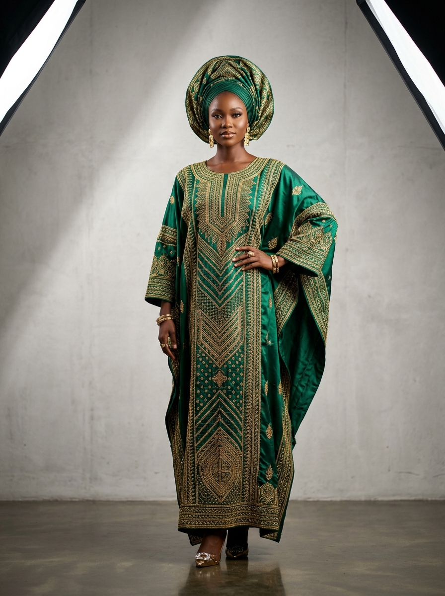 Emerald Embroidered Boubou — Khina Fashions